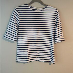 Armor Lux Navy and White Striped 3/4 Sleeve Tee